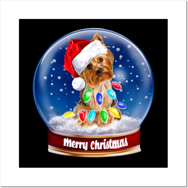 Merry Christmas Snow Globe Yorkshire terrier Wall Art by PG Illustration